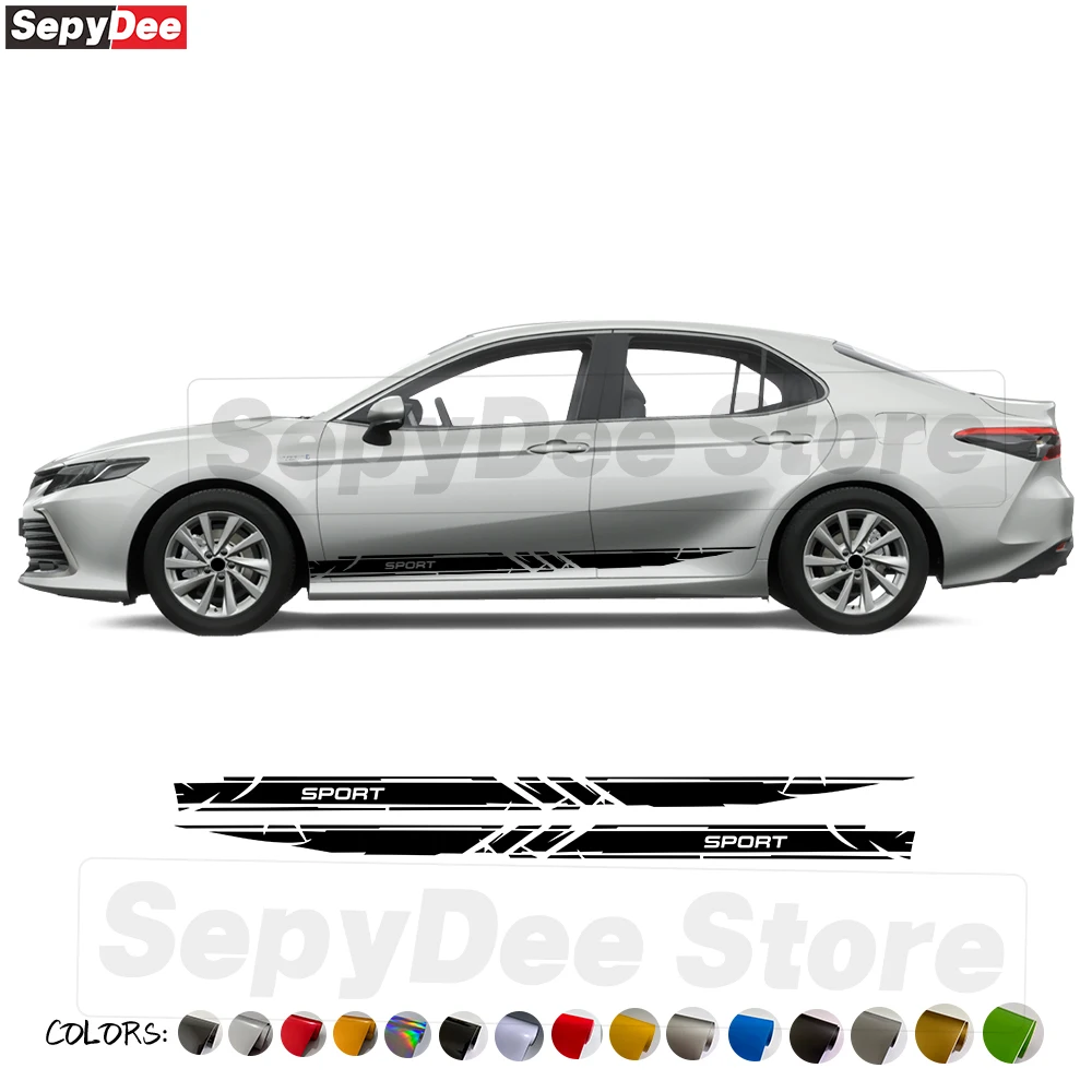 

2Pcs Racing Sport Car Door Side Skirt Stickers for Toyota Camry Auto Body Decor DIY Stripe Kits Vinyl Decals Car Accessories