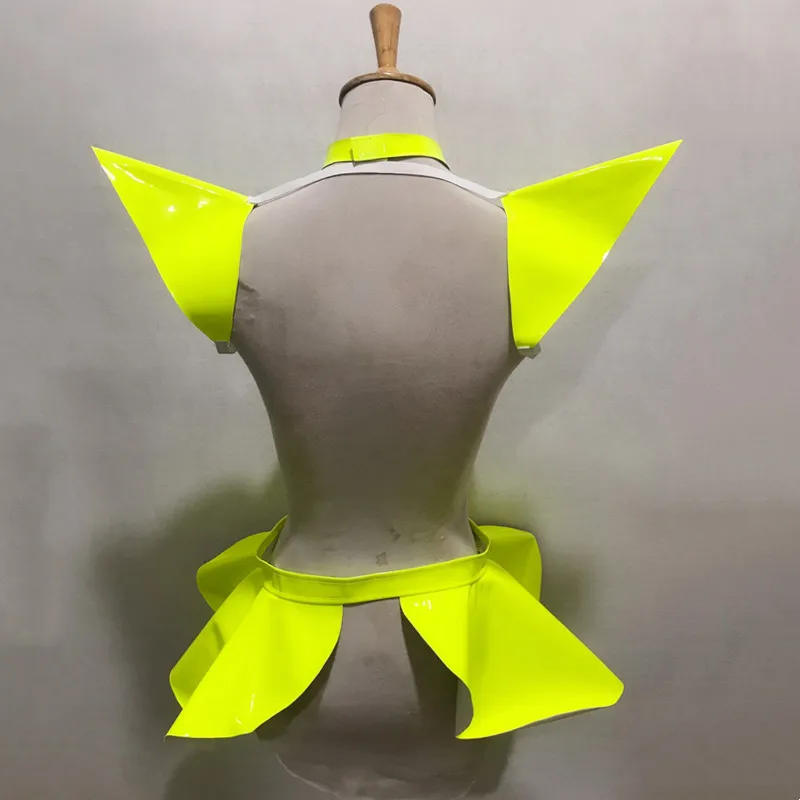 Gold Silver Laser Flying Shoulder Pads Skirt Rave Outfit Women Dancer DJ Gogo Dance Costume Club Party Show Stage Performance