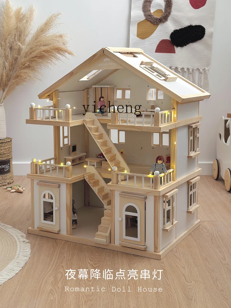 Tqh Children's Simulation Villa Doll House Toy Educational Castle Furniture Girls Playing House Room Birthday Gift