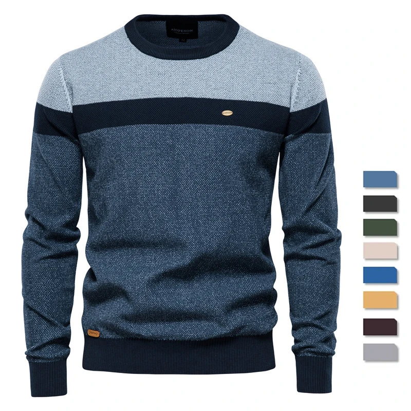 Spliced Cotton Sweater Men Casual O-neck High Quality Pullover Knitted Sweaters Male New Winter Brand Mens Jumper Sweaters