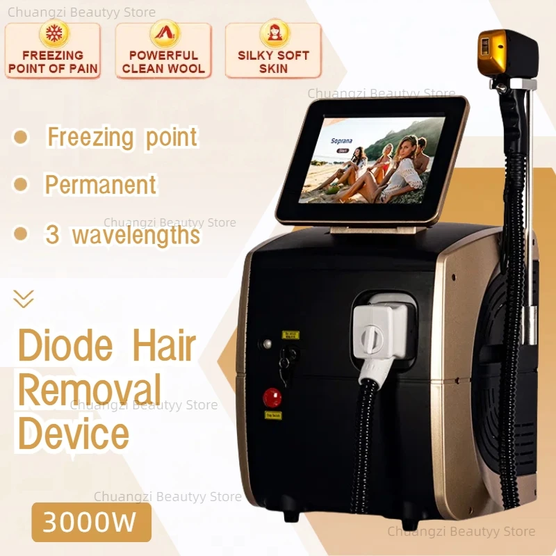 

Ice Titanium 808nm Diode Hair Removal Machine 3000W Pro Permanent Painless Epilator Alexandrit 3 wavelengths Beauty Machine