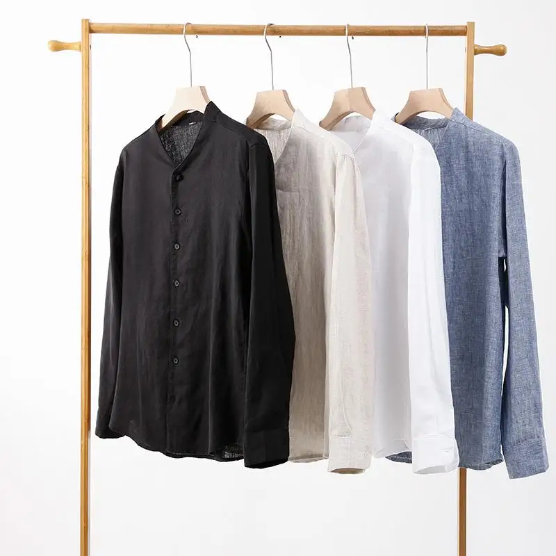 

Breathable Linen Shirt Men's Clothing Lightweight Long Sleeve Casual Daily Wear Resistant to Deformation Pure Color Design