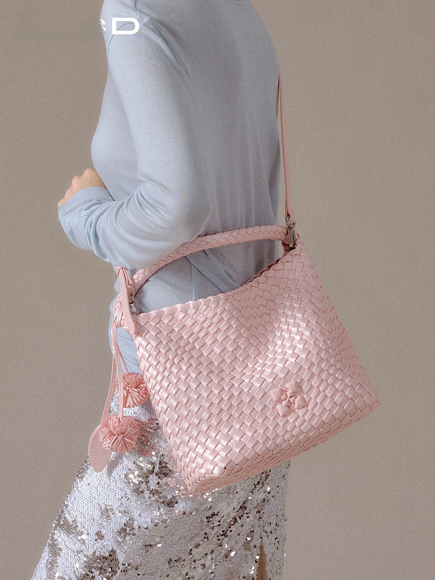 JACD Pink Bucket Bag Women's Large Capacity Luxury Handbag Shoulder Crossbody Bag Sweet Lady Style Polyester  Magnetic ...