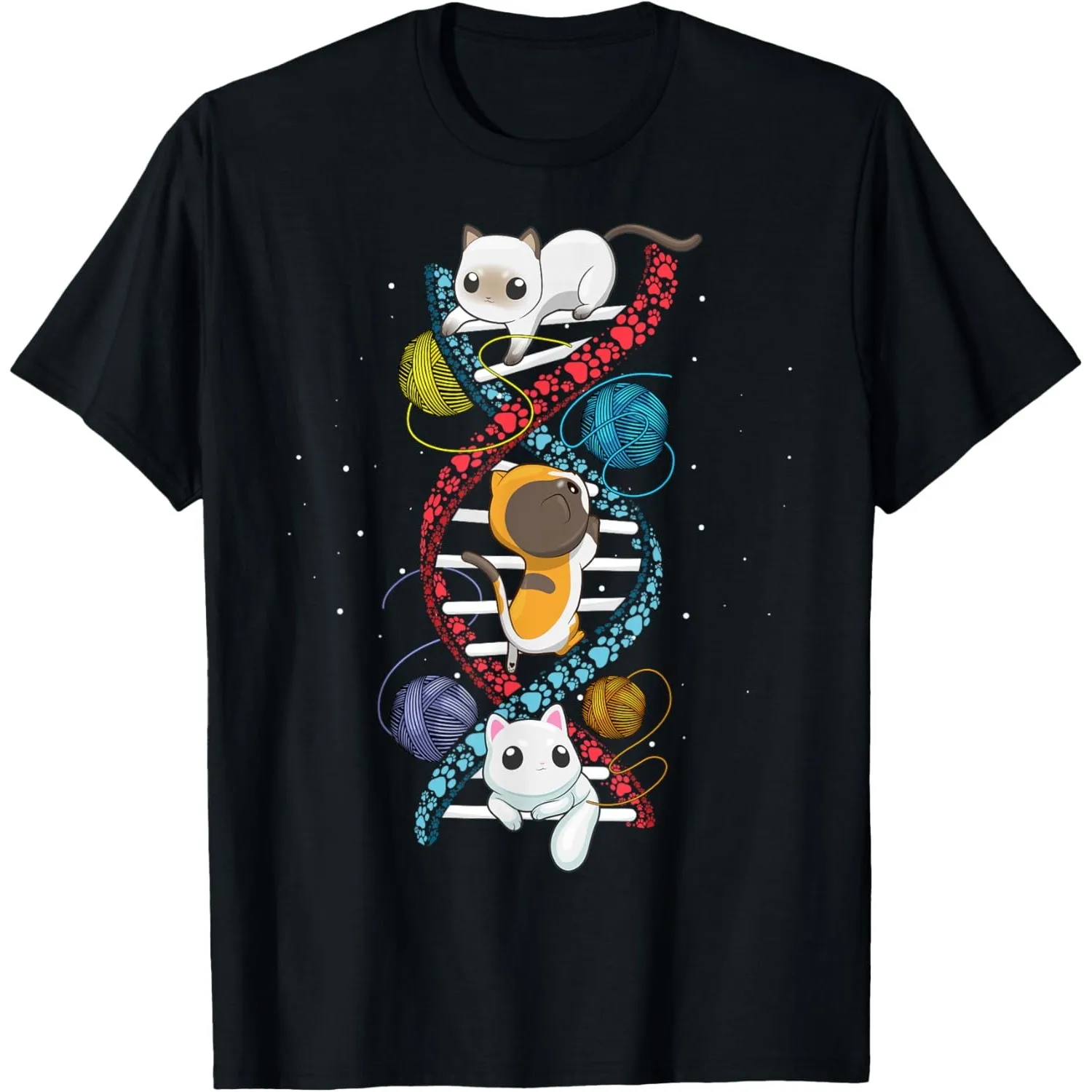 Cat DNA Strand Knitting Graphic Print Cotton Crew Neck Short Sleeve T-Shirt for Men