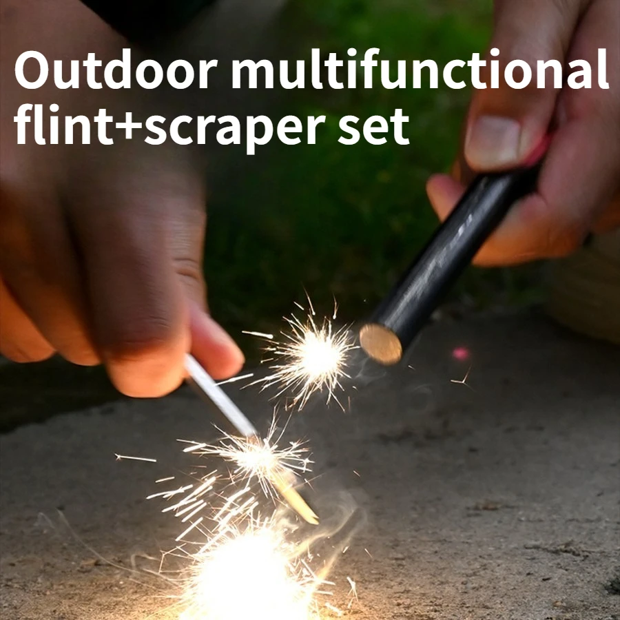 

2 SET Outdoor Multifunctional Flint Fire Rod Set with White Steel Scraper Camping Survival EDC Tool Set