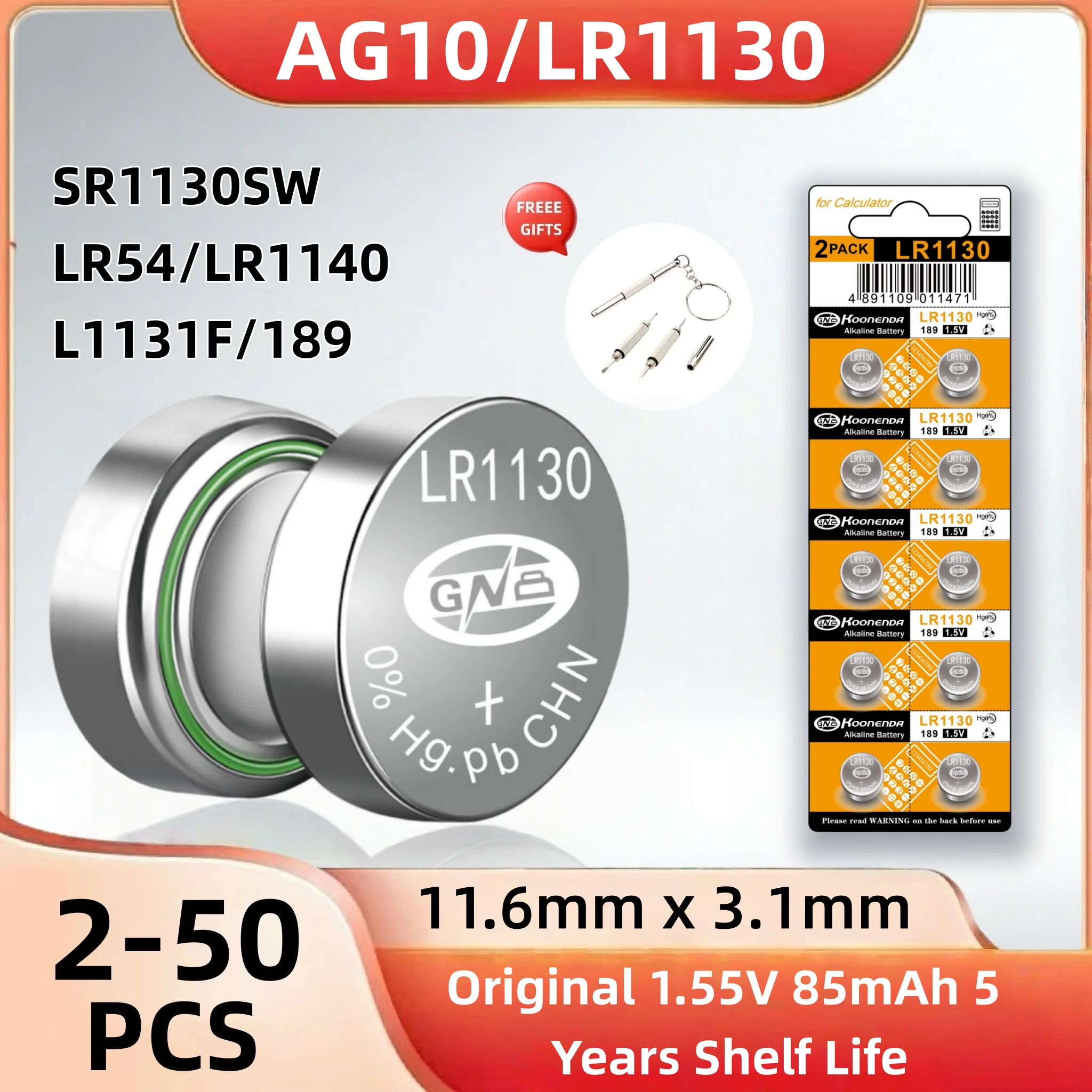 

AG10 LR1130 1.55V Button Battery 389A LR54 L1131 SR1130 High Capacity, Suitable for Watches and Calculators