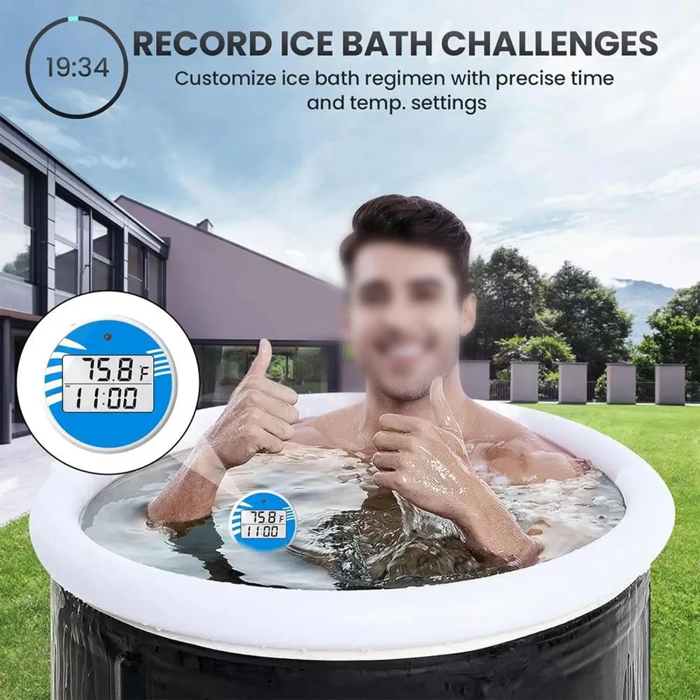 Digital Ice Bath Thermometer With Timer Floating IP67 Waterproof For Cold Plunge Pool Temperature Monitor White ABS