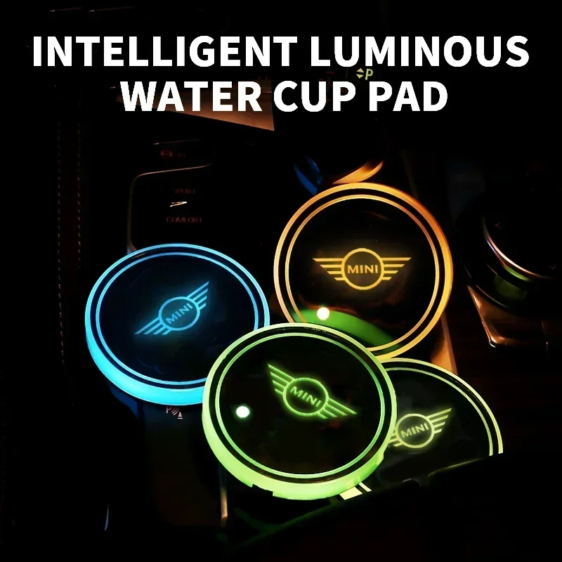 Colorful Universal LED Car Cup Holder RGB Light Mat Pad For BMW MINI Cooper One JCW Countryman R56 R60 R57 R55 R53 F55 F56