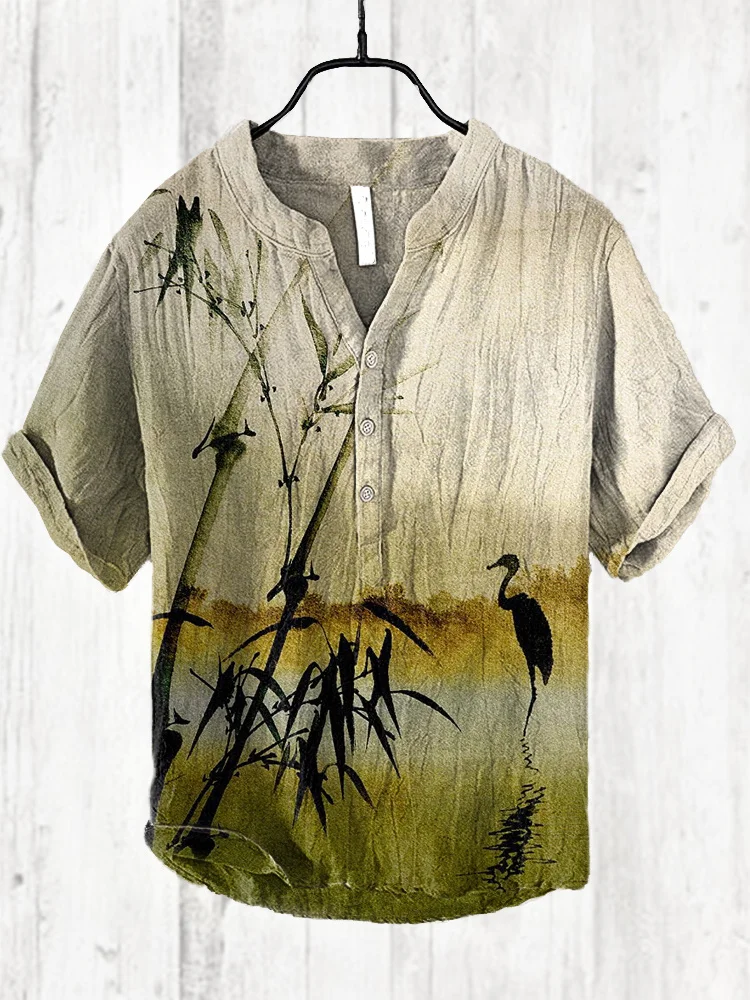Summer New Shirt Men's Short Sleeve Clothes Tops Foreign Trade Fashion Casual Loose T-shirt Bamboo Fiber Linen Shirt S-5XL