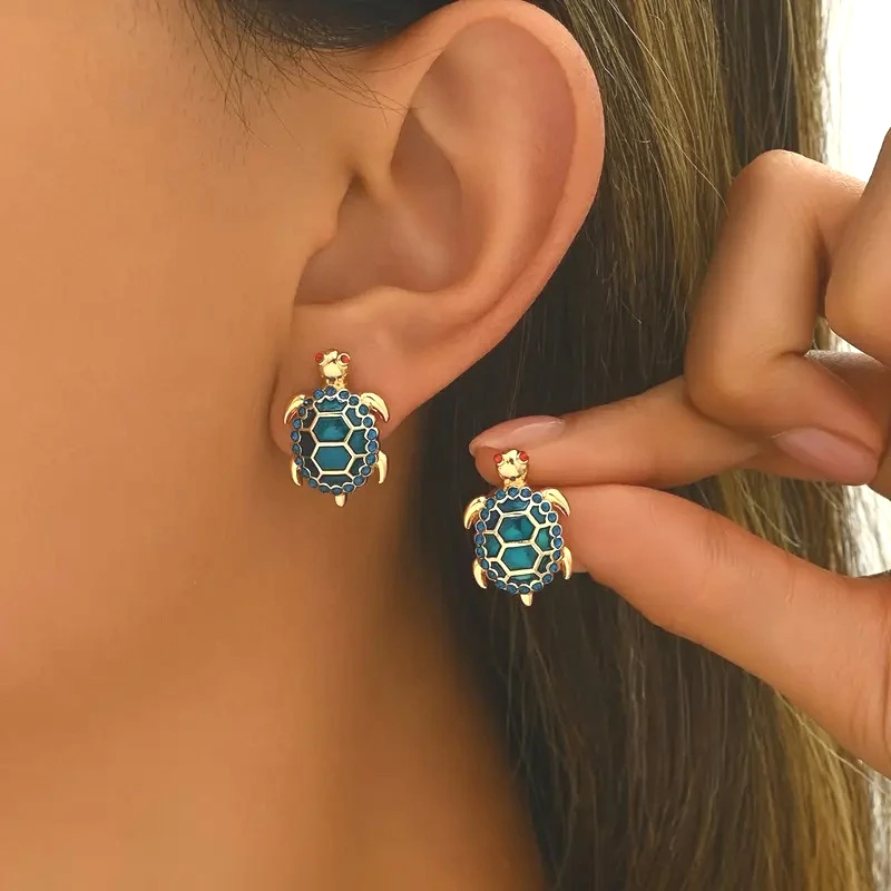 Vintage Turtle Stud Earrings, Cute Metal Tortoise Ear Studs, Animal Theme Hypoallergenic Jewelry Wholesale