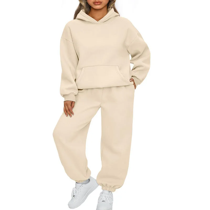 2025 Spring and Autumn Sportswear Casual Solid Color Hoodie Long Sleeve Hoodie Tight Foot Tight Pants Fashion Two Piece Set