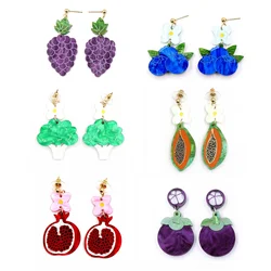 YCXER2521 Pomegranate/popaya /Broccoli/ Blueberry Summer Fruit Dangle Earrings Hand Painting Acrylic Laser cut