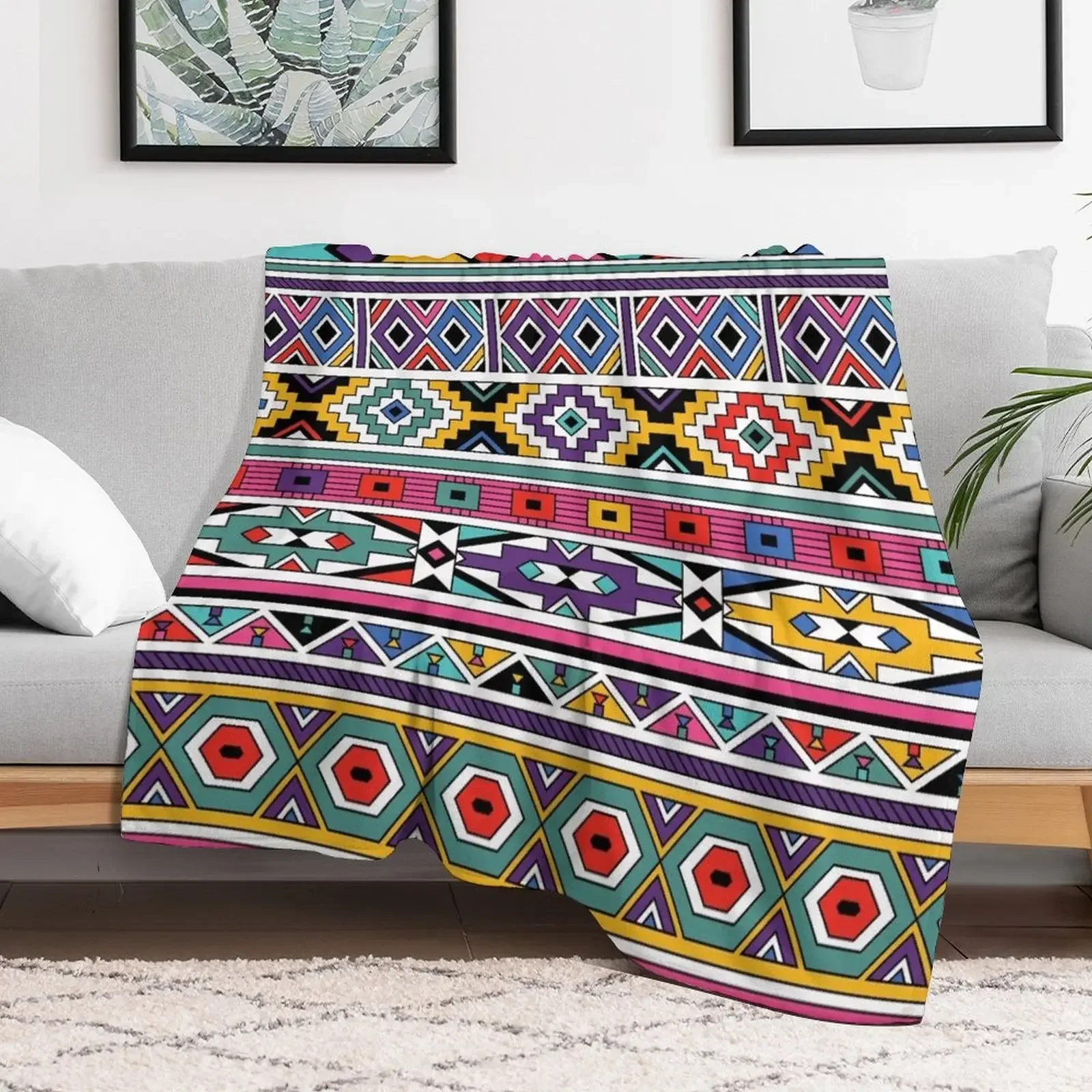 Ndebele Fashion Tribal Pattern | African Style Geometry Art Throw Blanket blankets ands warm for winter Plush Blankets