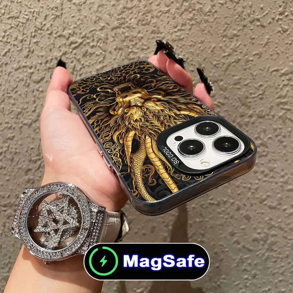 East Orient Dragon حافظة هاتف محمول لهاتف آيفون 16 15 14 13 12 11 Pro Max Plus MagSafe غطاء فاخر مطبوع ملون شفاف
