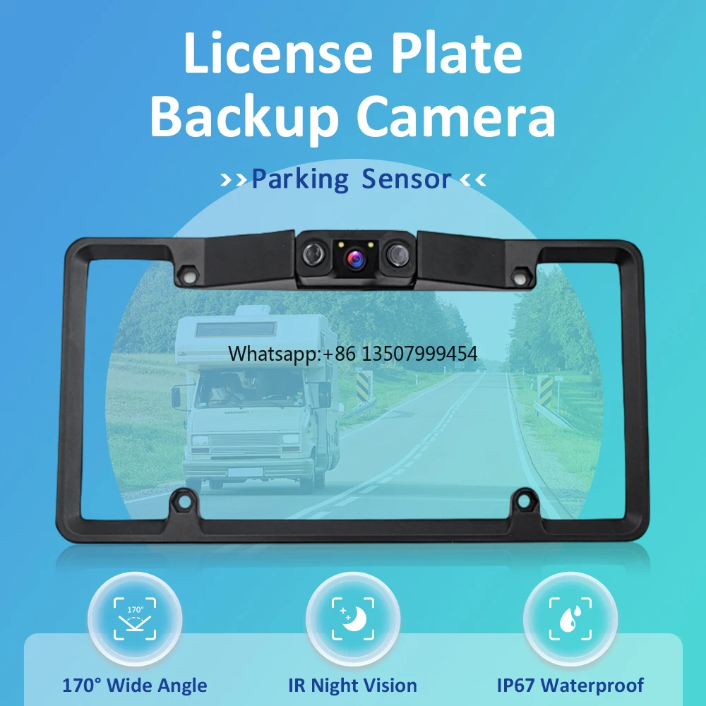 

US Car Plate Frame Reversing Camera with 2 Radar Sensors Audible Alarm Rearview Camera Visual Parking System No Hole Drill