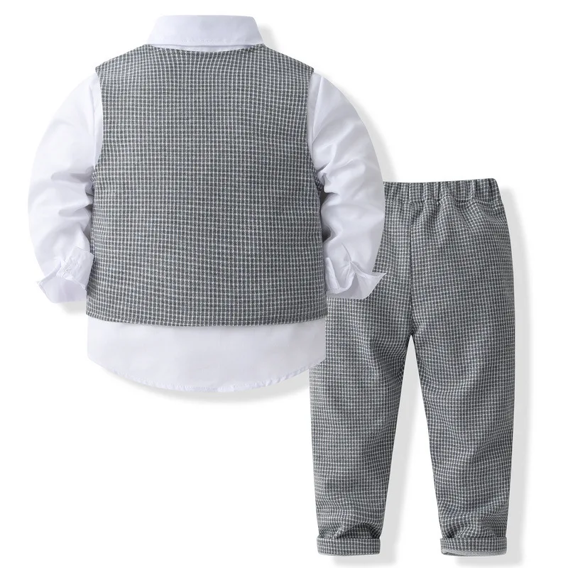 4Piece Spring Autumn Toddler Boy Clothes Set Fashion Gentleman Suit Baby Tops+Plaid Vest+Pants+Tie Boutique Kid Clothing BC1932