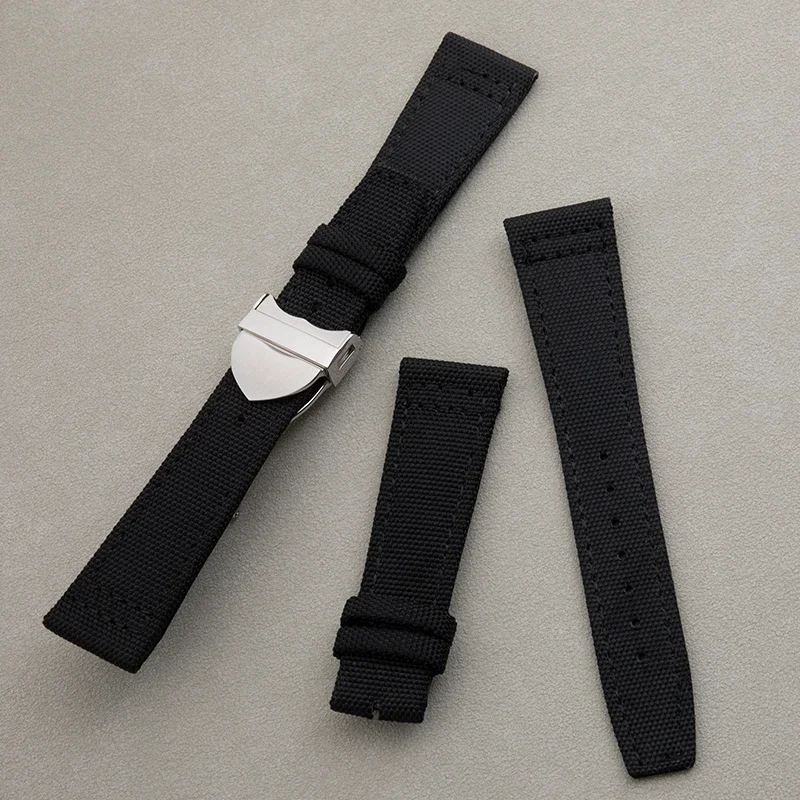 Универсальный черный нейлоновый кожаный ремешок высокой плотности, 20 мм, 21 мм, 22 мм, ремешок для часов, раскладывающаяся застежка для ремешка Tudor IWC