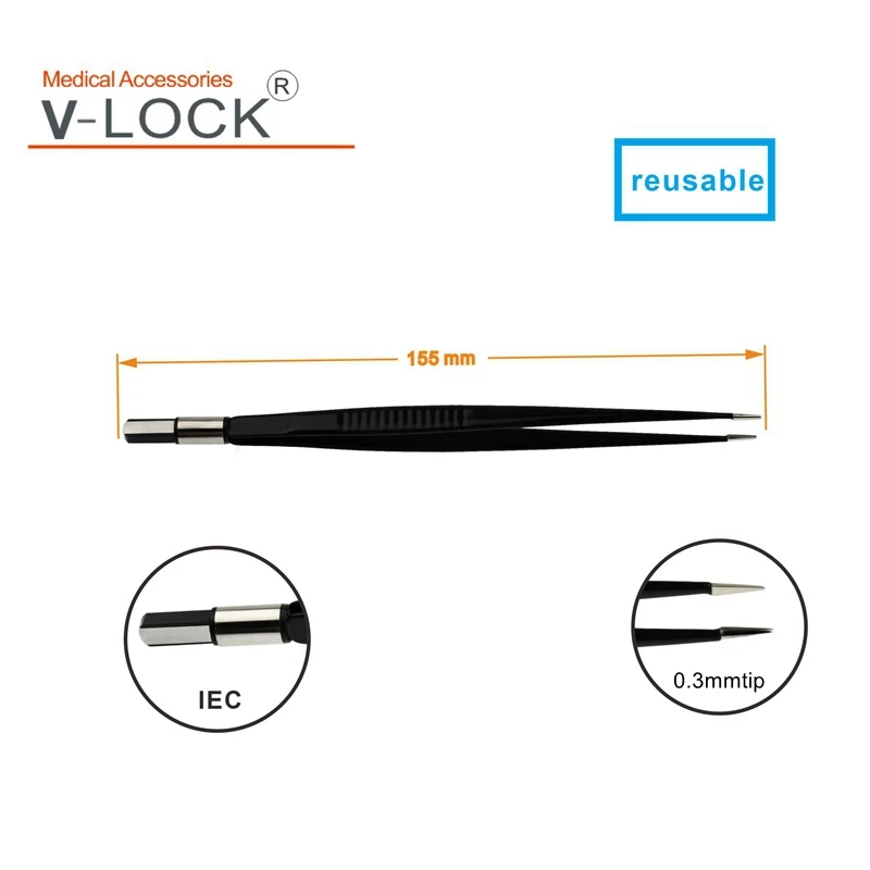 2023 V-LOCK Bipolar Forcep,IEC, Black nylon coated Non Stick L: 155 mm, tip0. 3mm