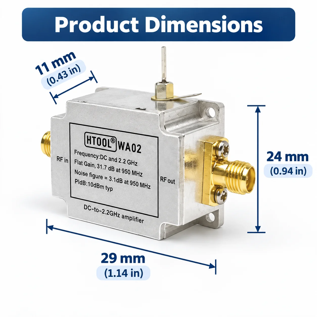 HTOOL WA02 Low Noise Broadband Amplifier 0-2.2GHz with HT06 Near-field probe 31.7dB Gain 50Ω Internal Matching LNB IF Amplifier