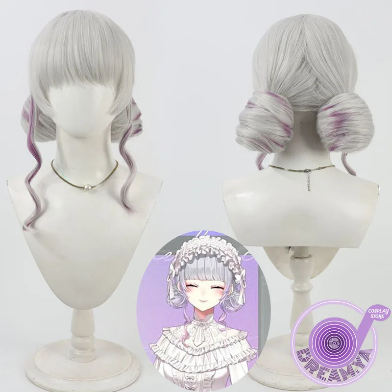 

Higuchi Kaede Cosplay Wig Vtuber Gray Purple Buns Short Synthetic Hair Heat Resistant Halloween Carnival Role Play + Wig Cap