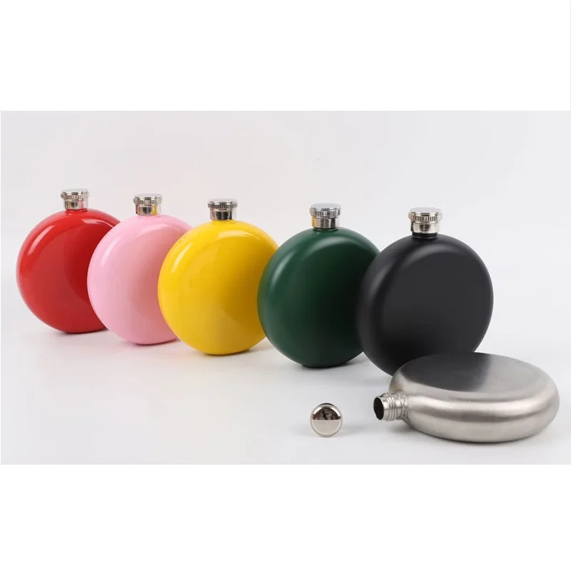 Steel Hip Flask Round Pocket Russia Flagon Painted Colorful Bar Whisky Bottle 5oz