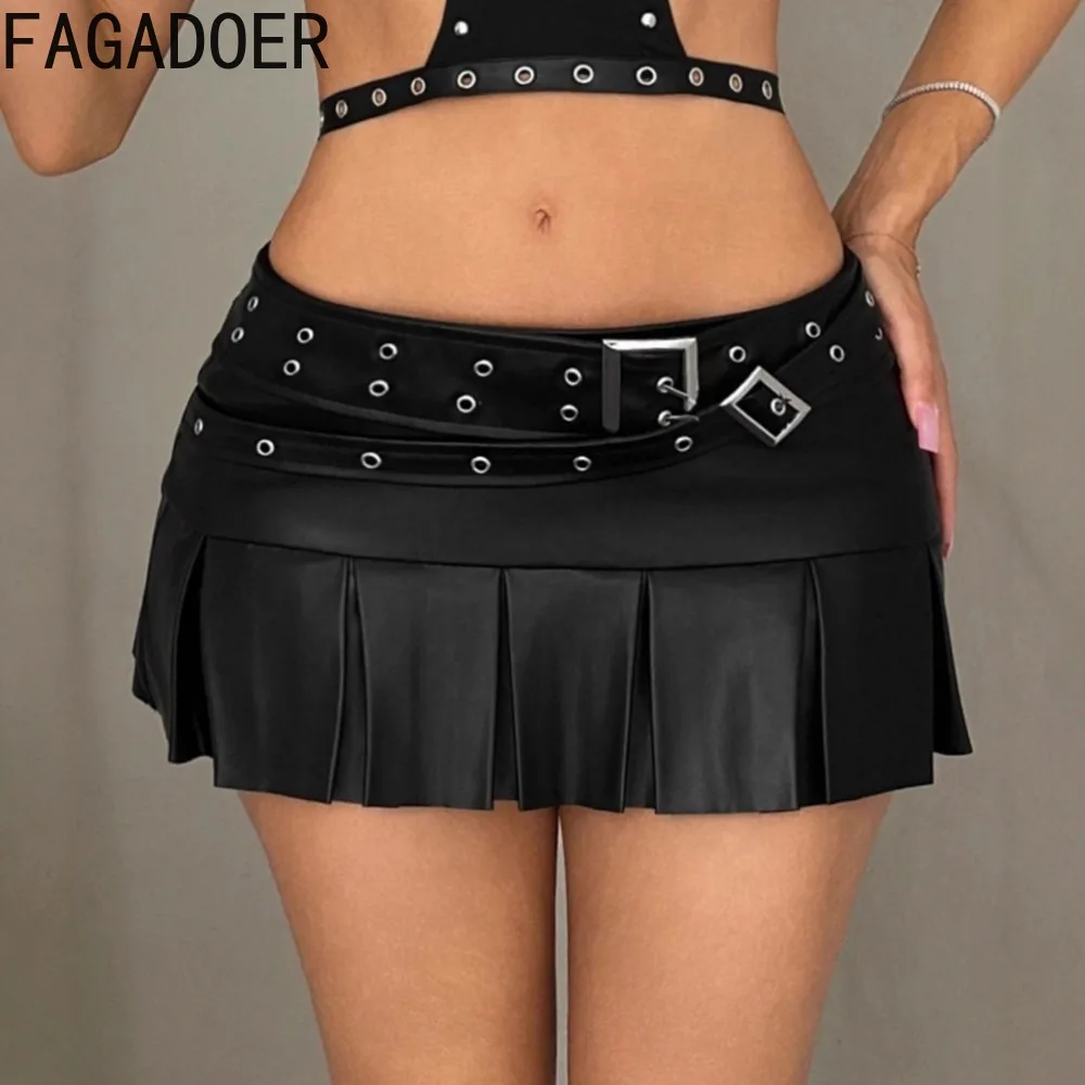 FAGADOER Modna Skórzana Spódnica Bodycon z Naszywkami Damska Nieregularny Pas Zamek Błyskawiczny Wysoki Stan Plisowana Spódnica Damska Streetwearowe Doły