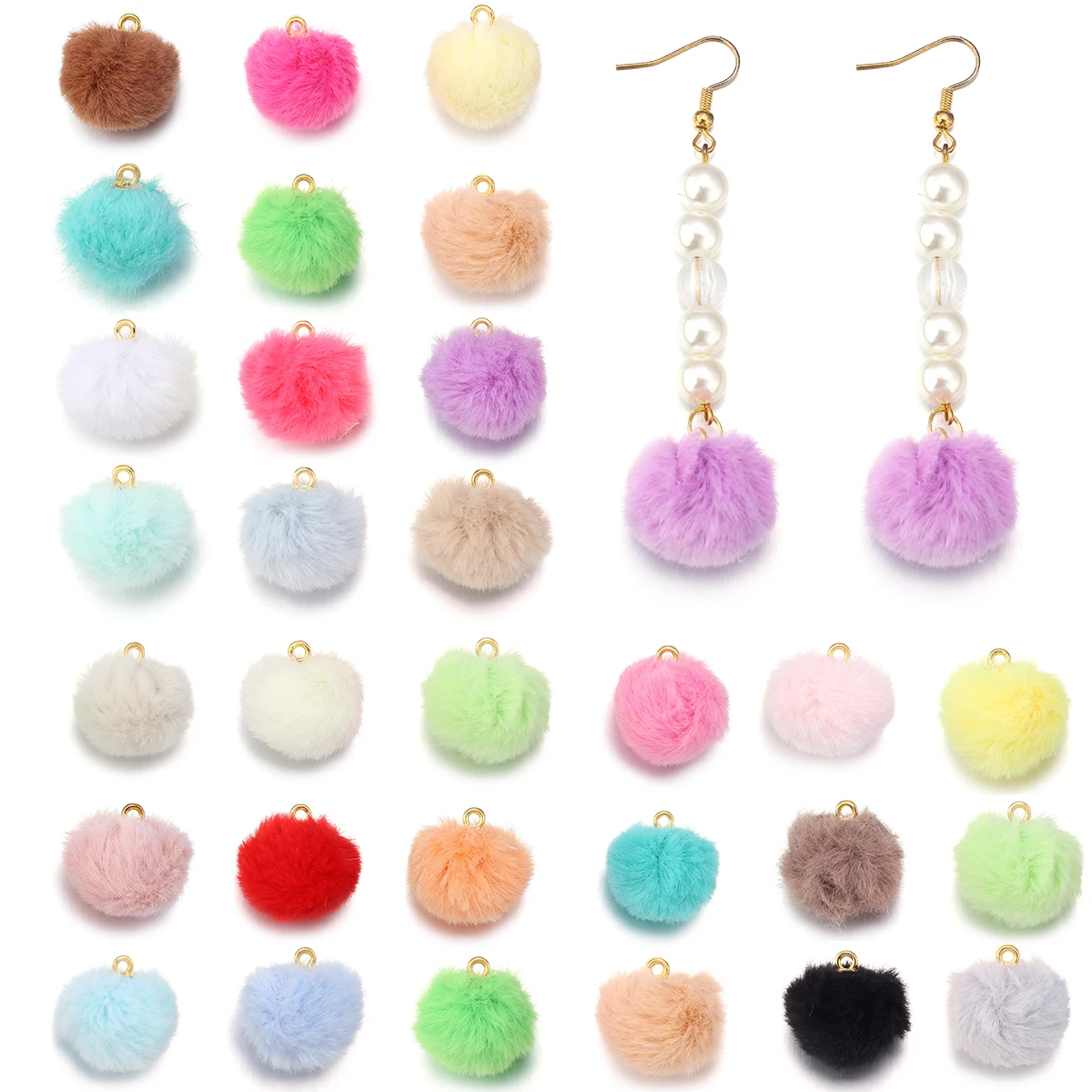 20pcs Plush Fur Covered Ball Beads Charms Imitation Rabbit Fur Pompom Pendant For Jewelry Making DIY Necklace Bracelets Earrings