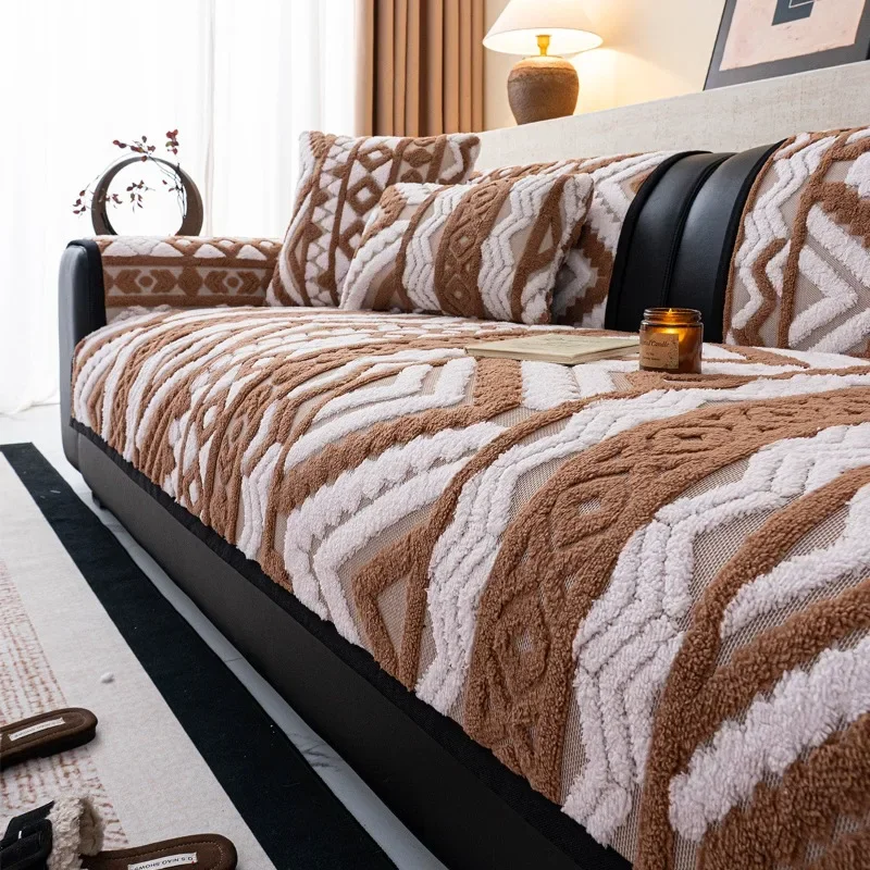 Soft Flannel Sofa Pad Anti Slip Plush Couch Cover Multi Size Mat for Autumn Winter Home Living Room Decors Indoor Furniture Use