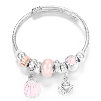 全新潮流INS風不鏽鋼四色手鍊,貝殼彩繪吊飾串珠手鐲,女士手鍊飾品 10 最佳銷售 潘朵拉手鐲 - №4