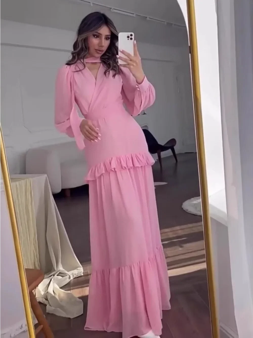 

Eid Women Sweet Dress Abaya Muslim Jalabiya Ramadan V Neck Vestidos Largos Ruffle Party Dresses Arab Long Robe Morocco Kaftan