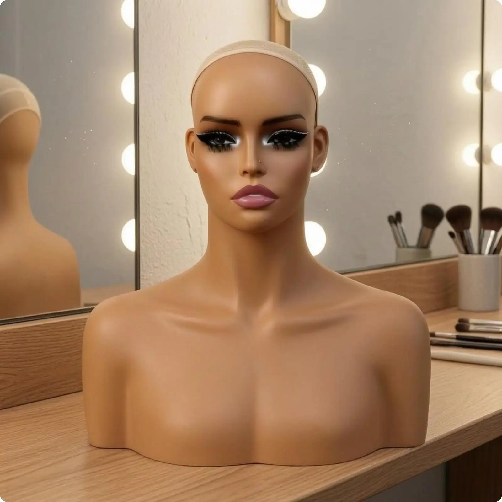 Mannequin Head with Shoulders PVC Bust Mannequin Facial Shapes