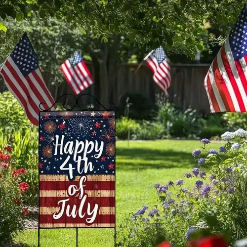 Large 4th of July House Flags 28 x 40 Double Sided, Burlap Holiday Independence 313035393352 ZZY