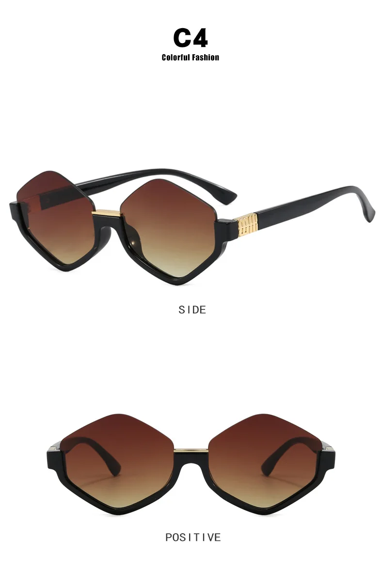 Modische Halbrahmen-Sonnenbrille für Damen Neue Vintage Polygon Luxusmarken-Sonnenbrille Trendige Einzigartige Eyewear Shades – Detail 9