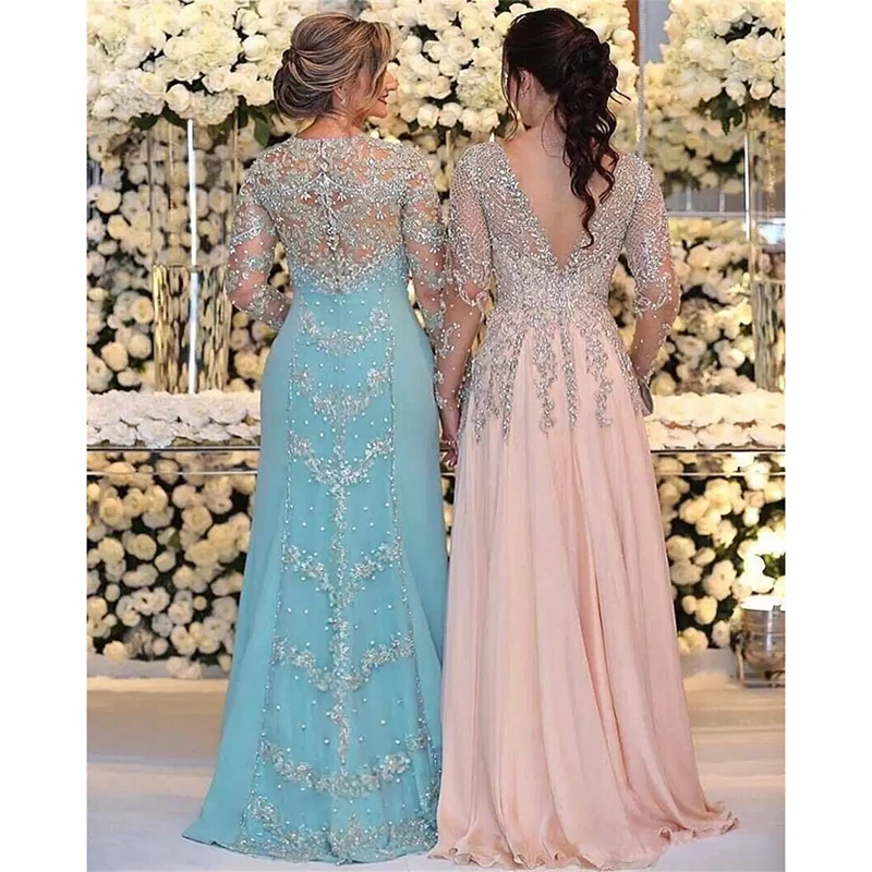 Elegant Luxury Mother Of The Bride Dresses 2023 Crystals Beading Two Styles Chiffon Plus Size Wedding Party Gowns Evening Dress