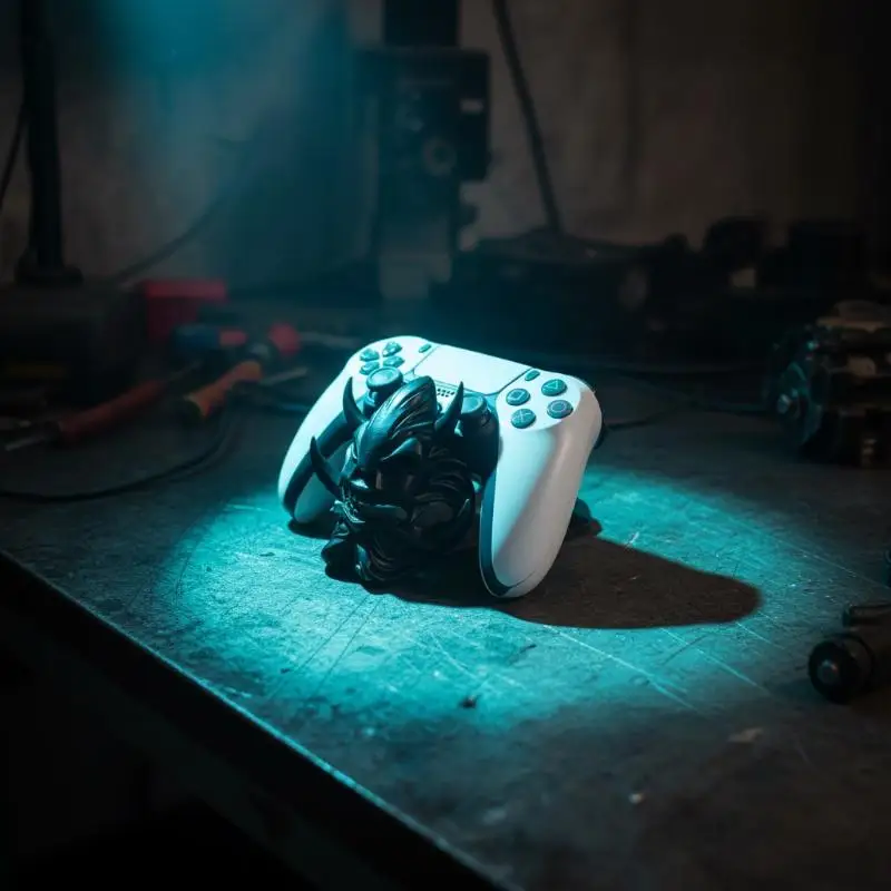 3D Printed Game Controller Display Stand Scratch Resistant Samurai Oni Mask Shape Desktop Holder for Gaming Enthusiasts