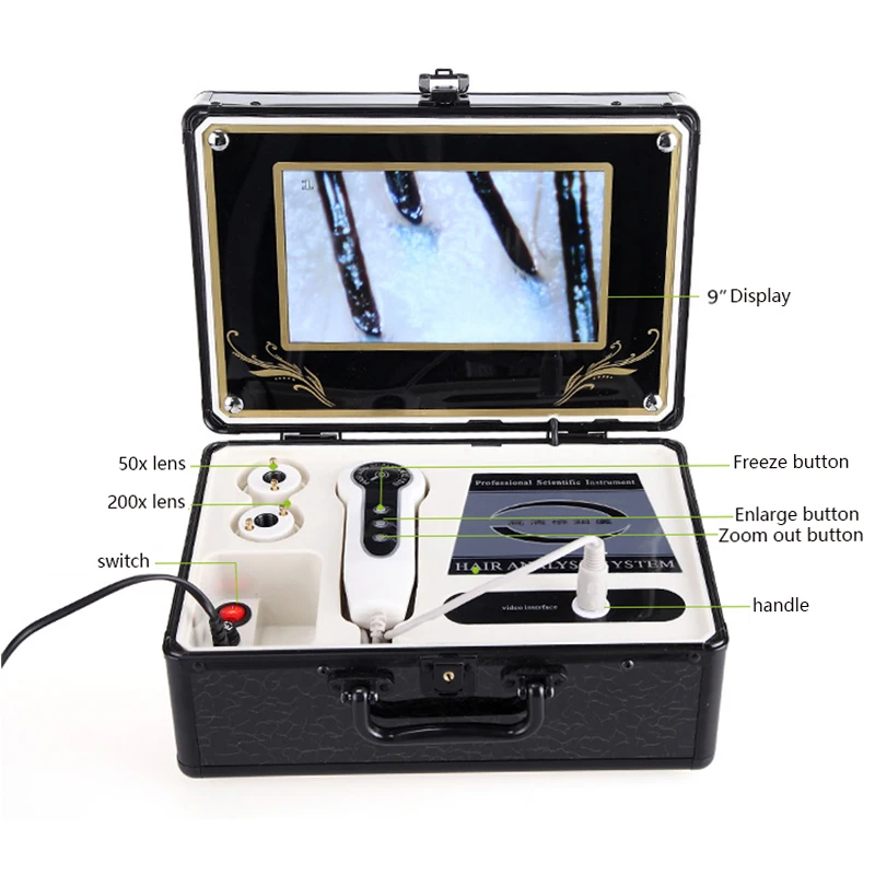 7 inch LCD Skin & Hair Analyzer Detector Digital Microscope Magnifier Skin Hair Blackhead Follicle Scalp Detector 50X-200X