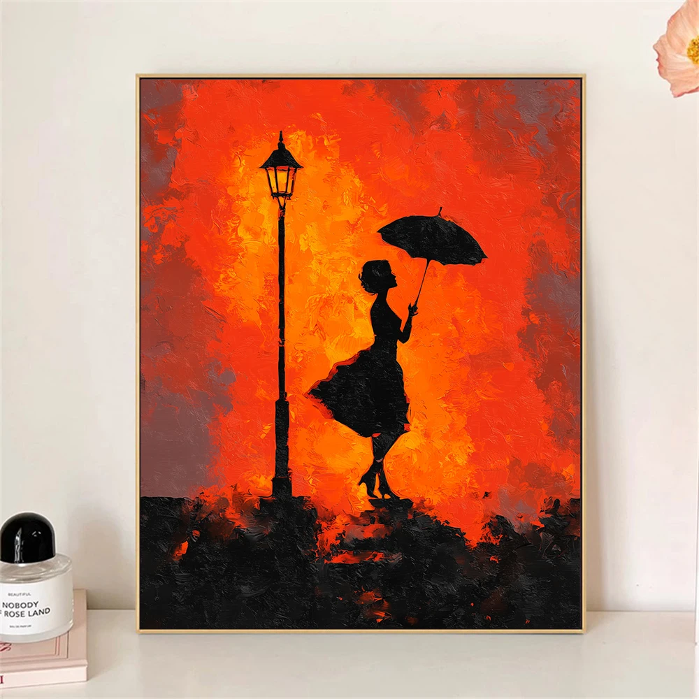 Painting by Numbers For Adult The girl held an umbrella under the streetlight Dropshipping Canvas Oil Paint by Number Home Decor