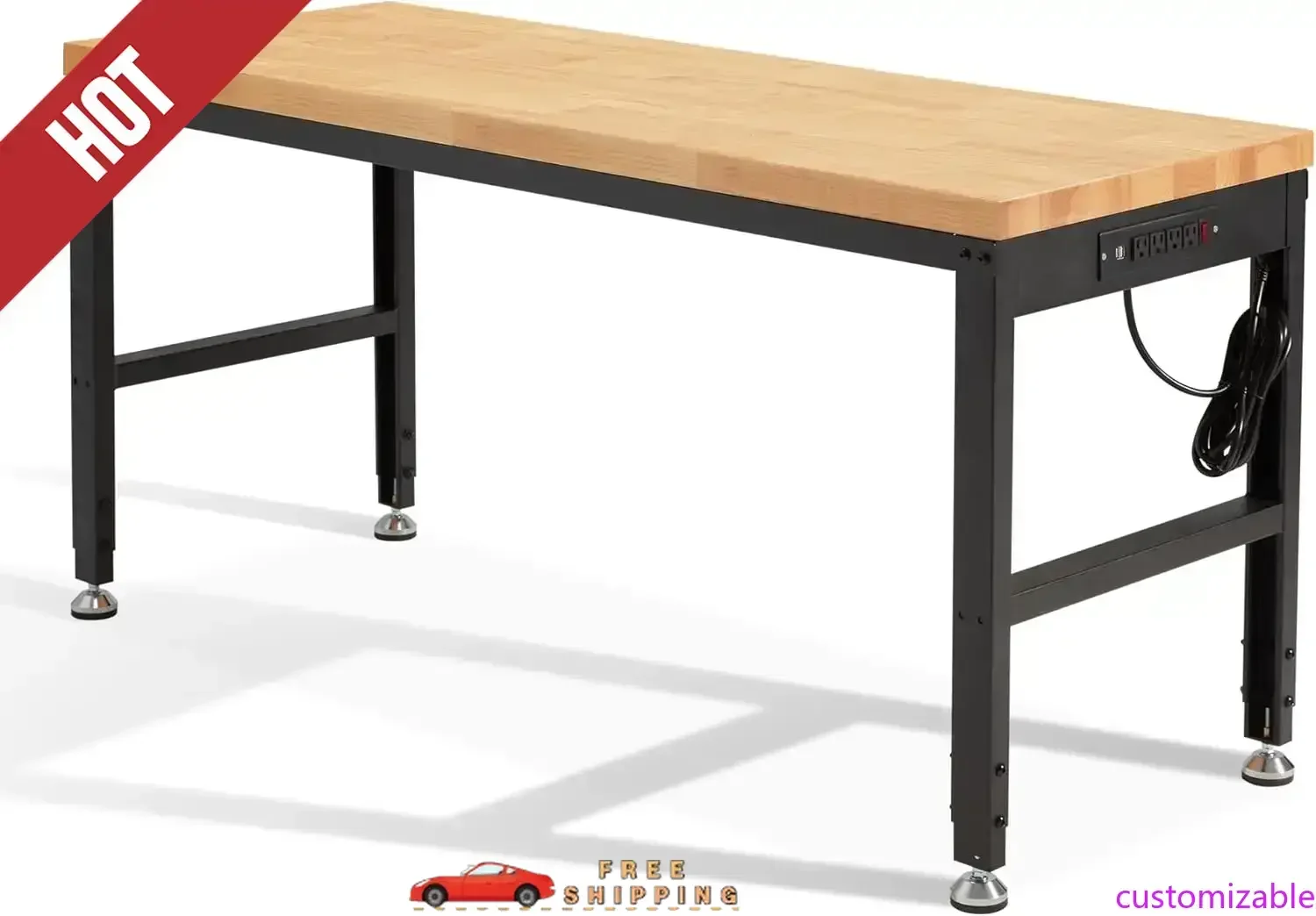 ارتفاع قابل للتخصيص قابل للتعديل منضدة 60 "2000 رطل قدرة محطة عمل من الخشب الصلب طاولات عمل شديدة التحمل مع منافذ طاقة