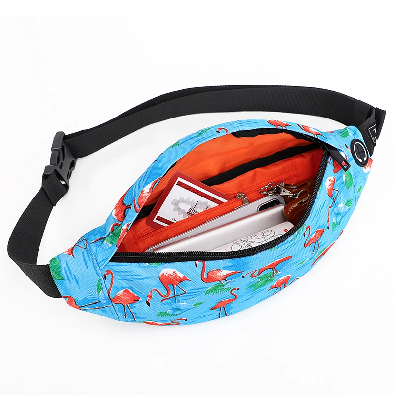 TINYAT Simple Printing Waterproof Waist Pack Large Capacity Flamin Multi-compartment Gym Packs Running Hiking Outdoor Sports Use