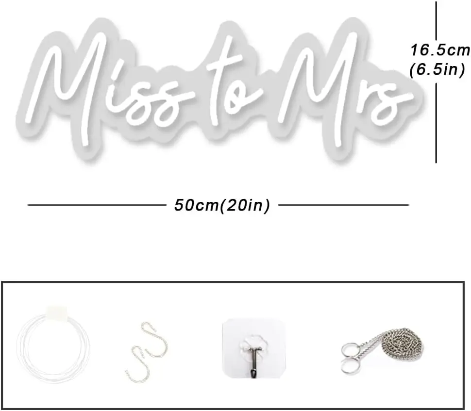 Warm White LED Neon Sign Miss To Mrs 20x8 Inch