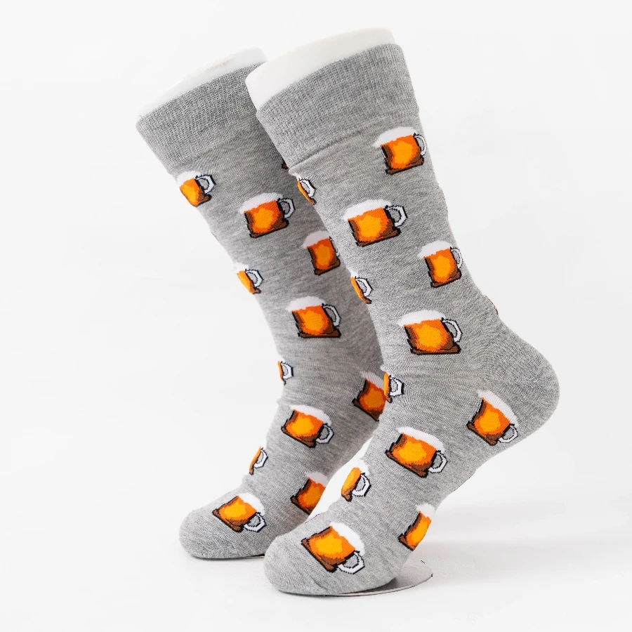 MYORED 1 pair of Autumn and winter new grey beer cup men's fashion cotton socks socks