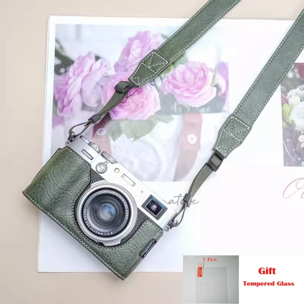 Camera Bag PU Leather Case For Fuji X100VI base x100vi Micro-single base, Camera Case Bag+1PCS Free Tempered Film