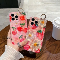 IPhone 15 plus,11,12,13,16 pro max用のデラックスハンドストラップ,レーザー,チェリー,ストロベリー,耐衝撃ケース