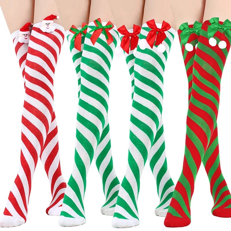 Christmas Ornaments Socks Striped Long Stockings Decorations Socks Striped Knee Socks