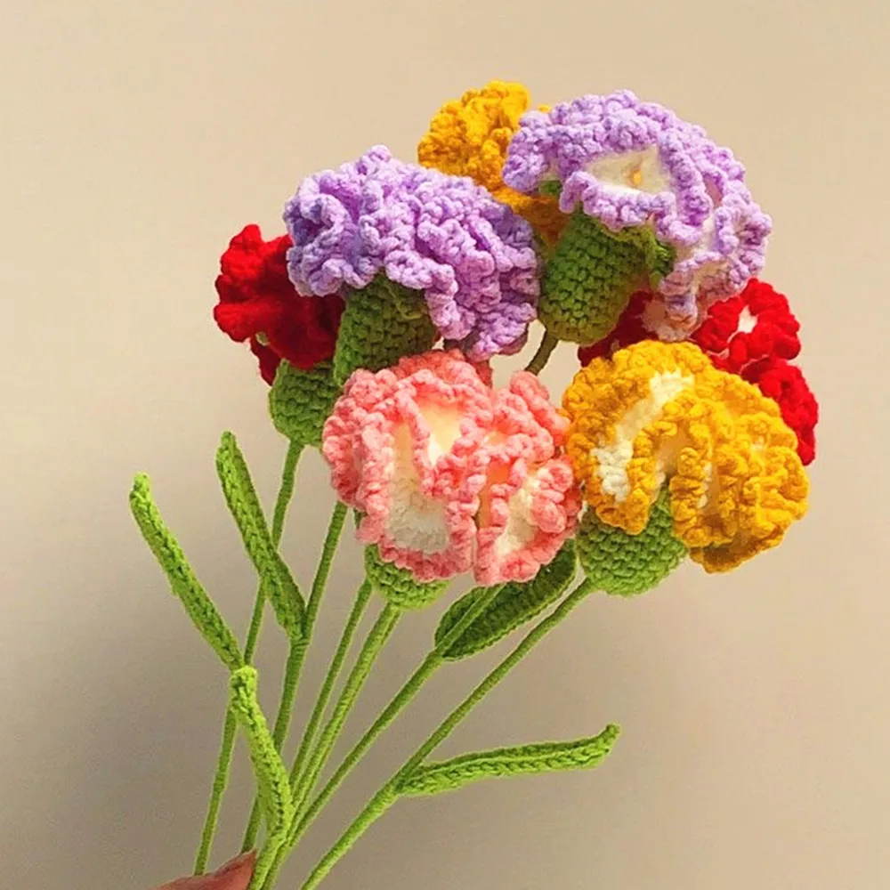 10PCS Hand Knitted Flower Yarn Crochet Carnation Flowers DIY Woven Bouquet Mother's Day Gift Decoration Handmade Decorate