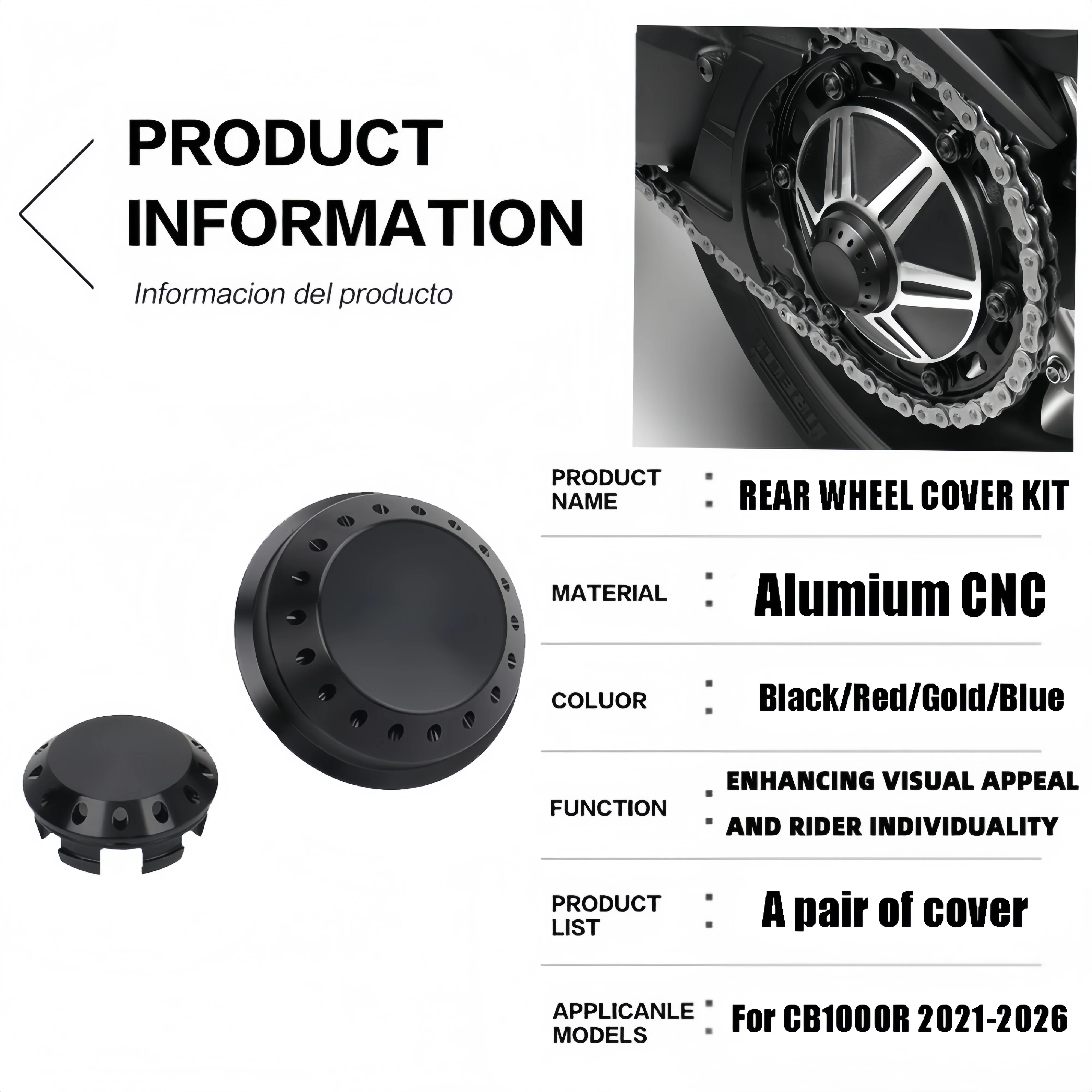 For Honda CB1000R 2021-2026 CNC ALuminum Accessories Rear Wheel Hub Cap Cover Decorative Nut Caps Kit view 6