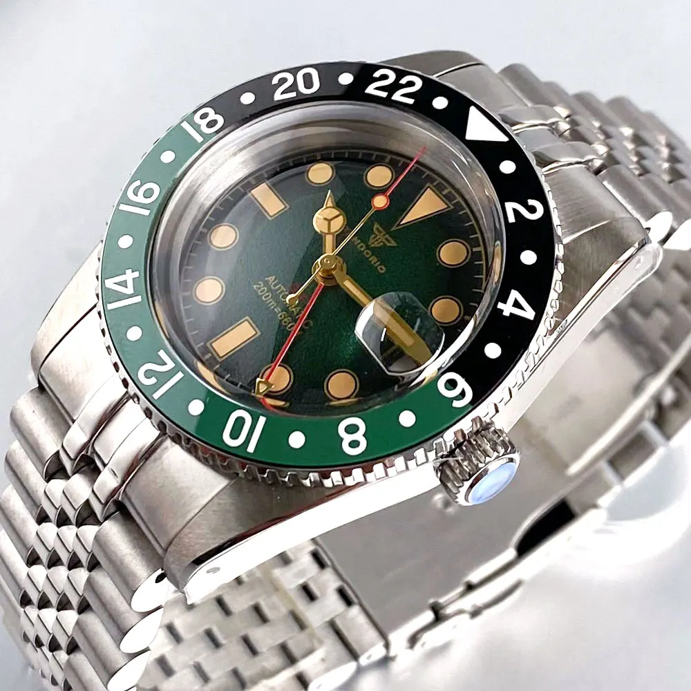 

Tandorio Bubble с сапфировым стеклом 38 мм NH34 GMT автоматические часы мужские 200 м водонепроницаемые матовые текстуры зеленый циферблат Lume стальной браслет