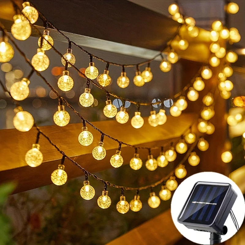 Solar Crystal Ball String Light 20/50 LED 8 Modes Outdoor Waterproof Solar Patio Light For Garden Party Decor Solar String Light