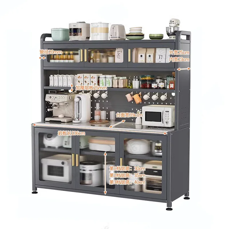 

Rock slab dining side cabinet Kitchen storage Floor to floor Multi-layer storage Microwave oven Oven