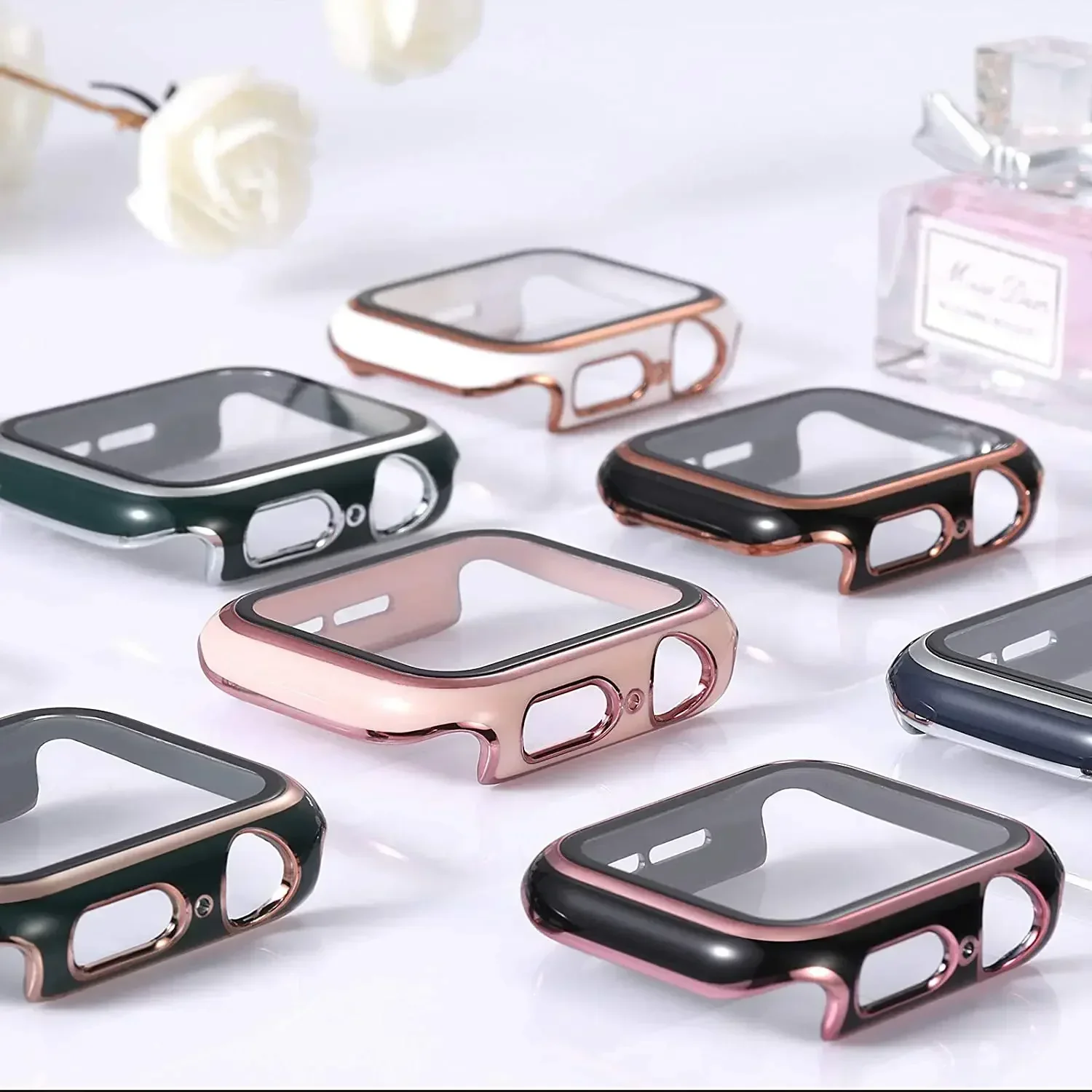 Cover For Apple watch Case 45mm 41mm 44mm 40mm 42mm 38mm PC Tempered Glass Screen Protector iWatch series 9 7 8 5 6 4 3 SE Shell